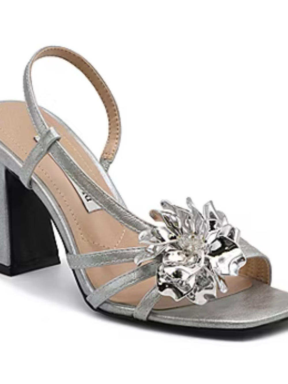 Silver Floral Metallic Block Heel Sandals Size 7